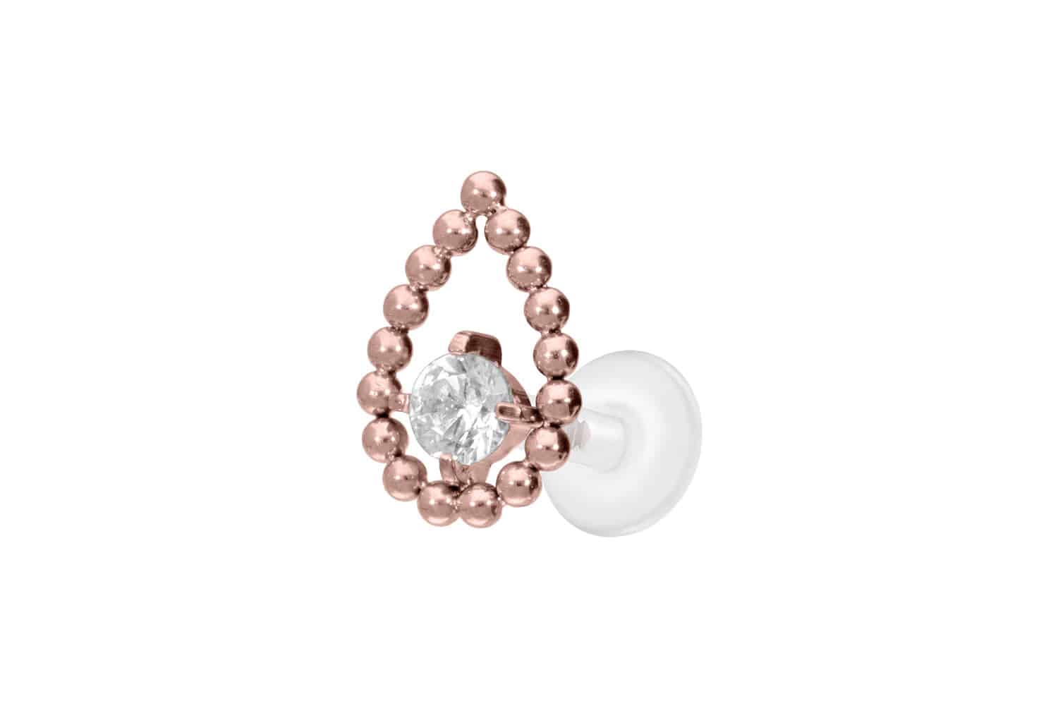 PTFE Labret Piercing mit Innengewinde + Titan-Aufsatz TROPFEN + KRISTALL